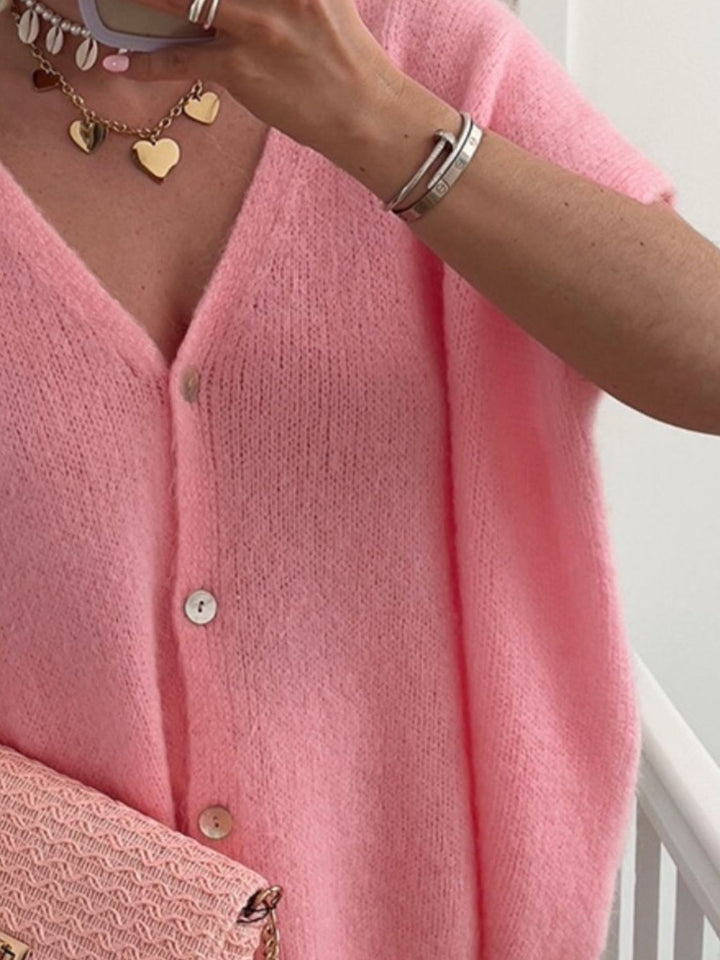 V-Neck Button Up Short Sleeve Cardigan for Stylish Comfort