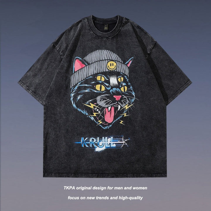 Retro Washed Cotton Hip Hop Tee for Men Trendy Style