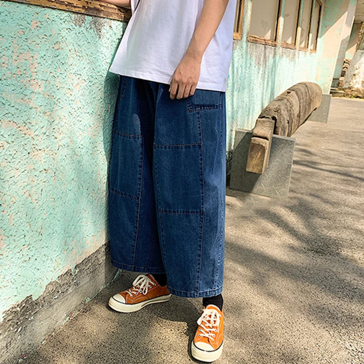 Men's Relaxed Fit Ankle-Cut Wide Leg Denim Pants for Style