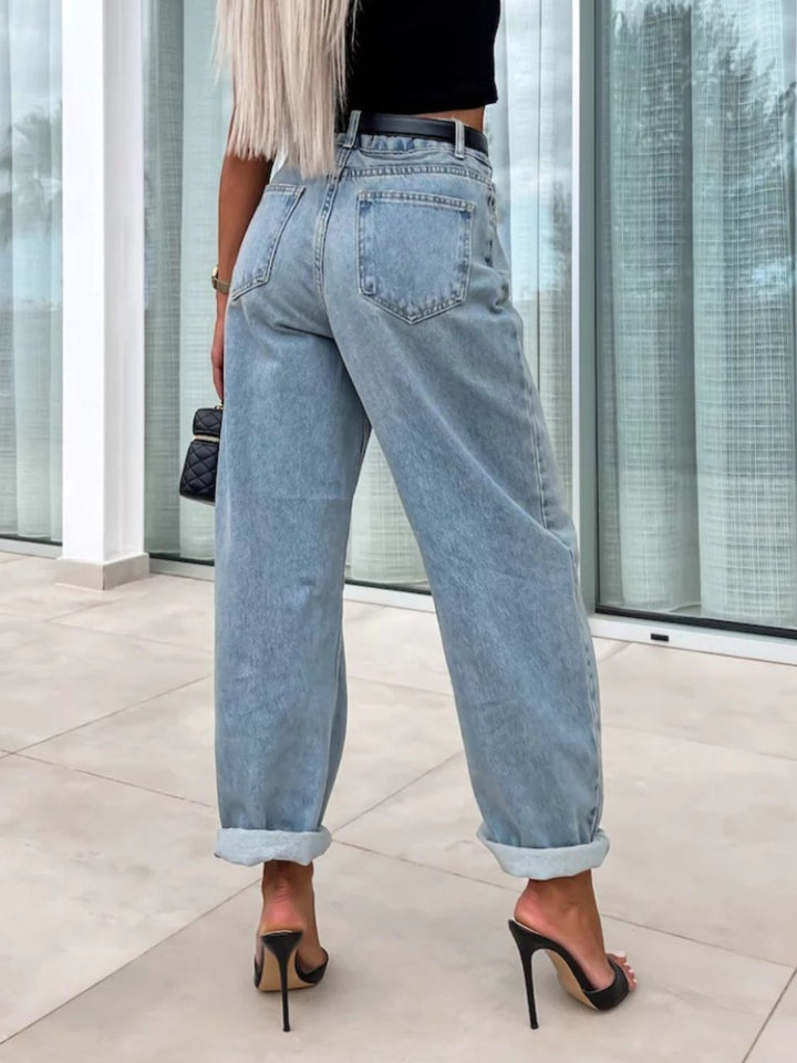 Chic High Waist Wide Leg Denim Pants