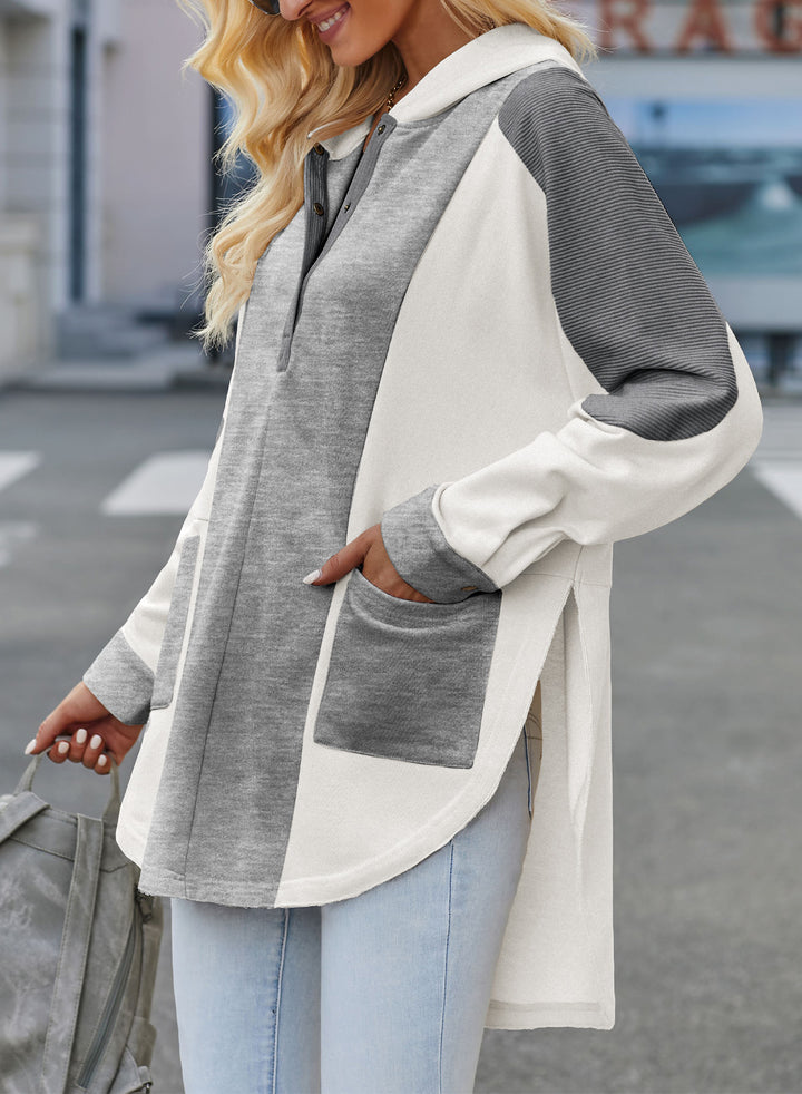 Color Block Quarter Snap Hoodie for Stylish Comfort