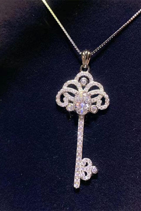 1 Carat Moissanite Key Pendant Necklace in Silver Elegance