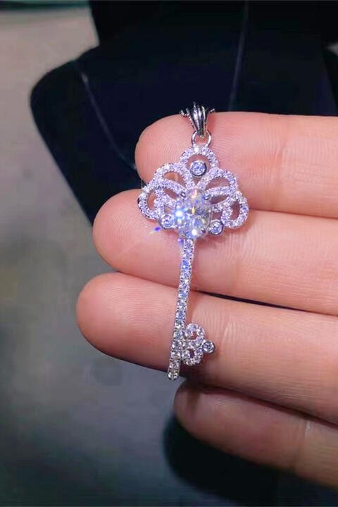 1 Carat Moissanite Key Pendant Necklace in Silver Elegance
