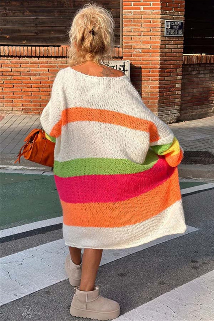 Color Block V-Neck Long Sleeve Sweater Dress for Women