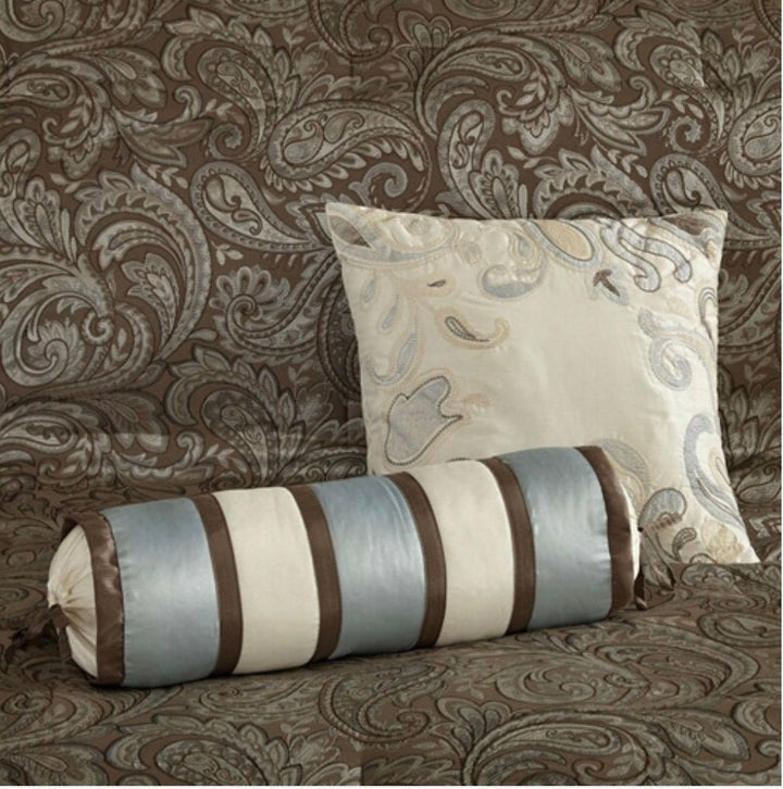 12-piece Reversible Cotton Comforter Set in Brown and Blue - Ruth Envision