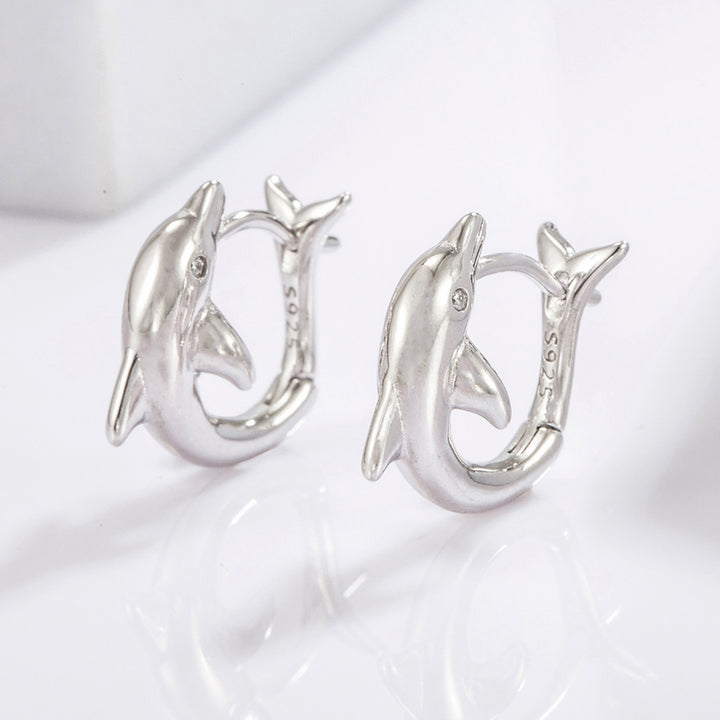 925 Sterling Silver Zircon Dolphin Earrings for Women