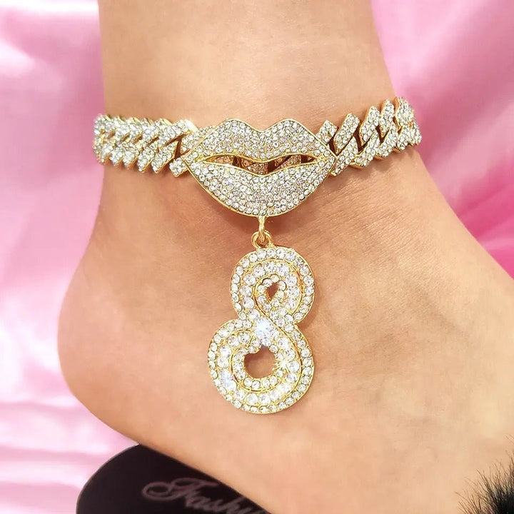 14MM Prong Cuban Link Chain Initials Anklet Bracelet Barefoot Jewelry  Rename product