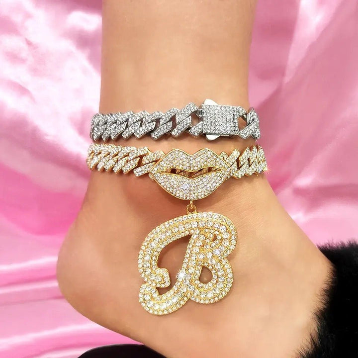 14MM Prong Cuban Link Chain Initials Anklet Bracelet Barefoot Jewelry  Rename product
