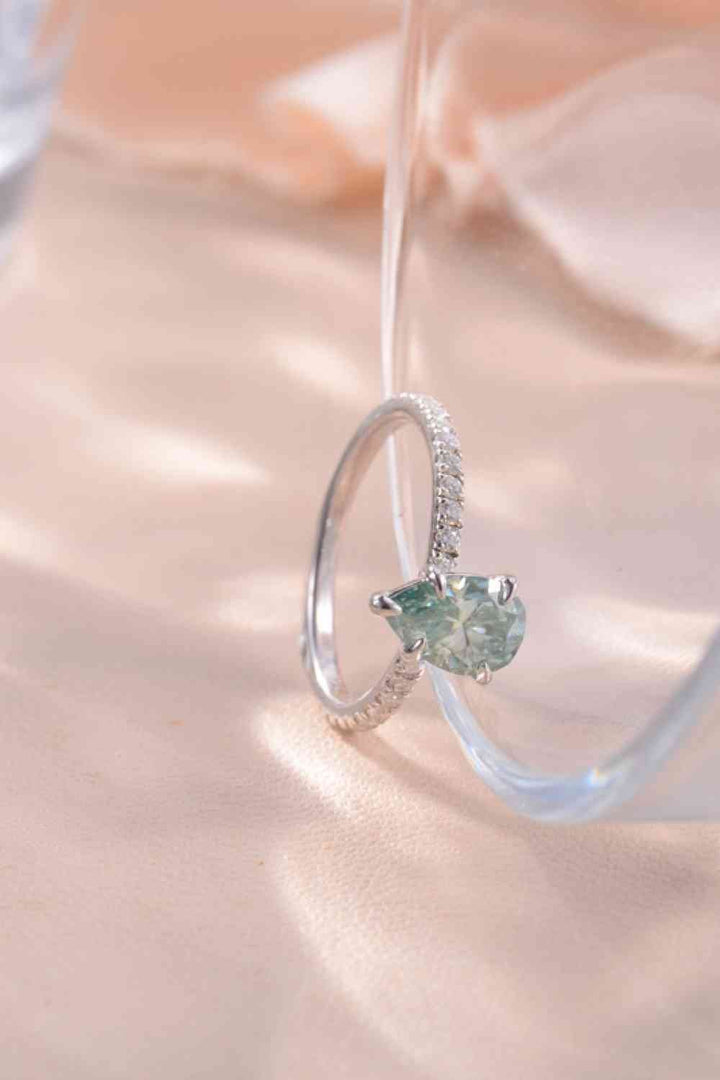 1.5 Carat Teardrop Shape Moissanite Sterling Silver Ring