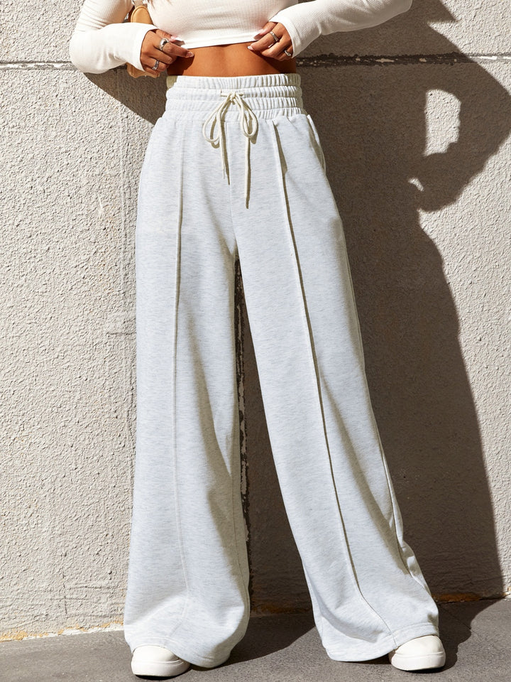 Chic Honey Wide Leg Pants with Adjustable Drawstring Waist