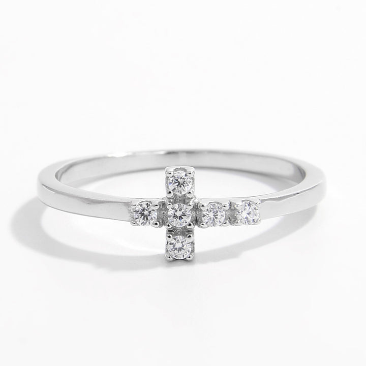 925 Sterling Silver Zircon Cross Ring for Elegant Style