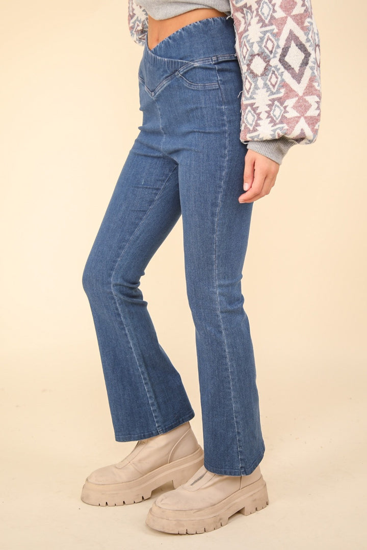 Crossover Waist Flared Denim Leggings by VERY J for Women