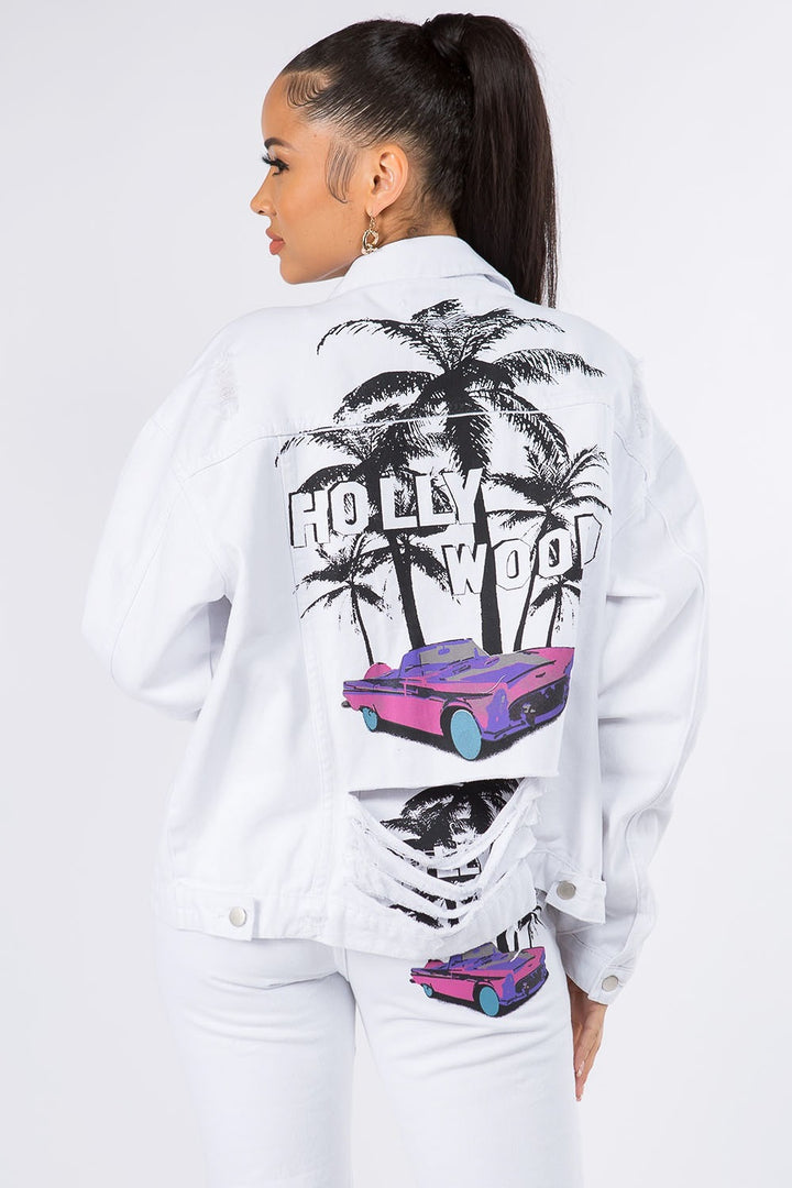 Rebel Chic Distressed Graphic Denim Jacket for Bold Style