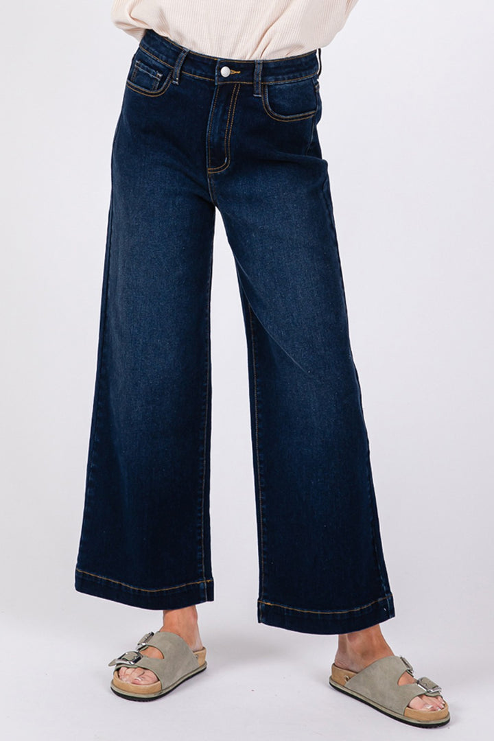 Chic High Rise Wide Leg Denim Trousers for Modern Women