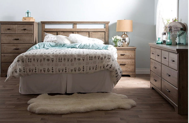 2-Drawer Nightstand, Weathered Oak with Antique Handles - Ruth Envision