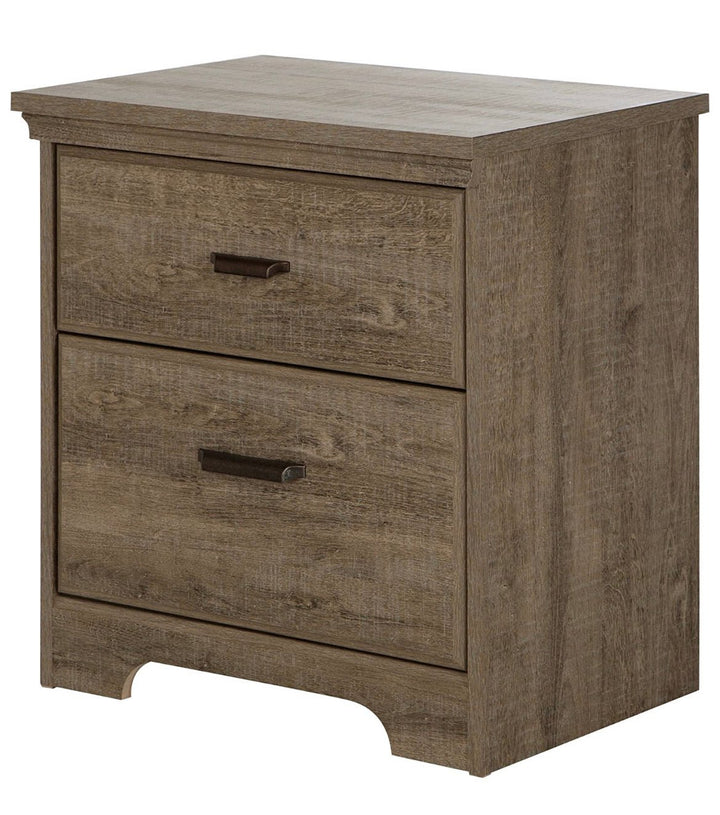 2-Drawer Nightstand, Weathered Oak with Antique Handles - Ruth Envision