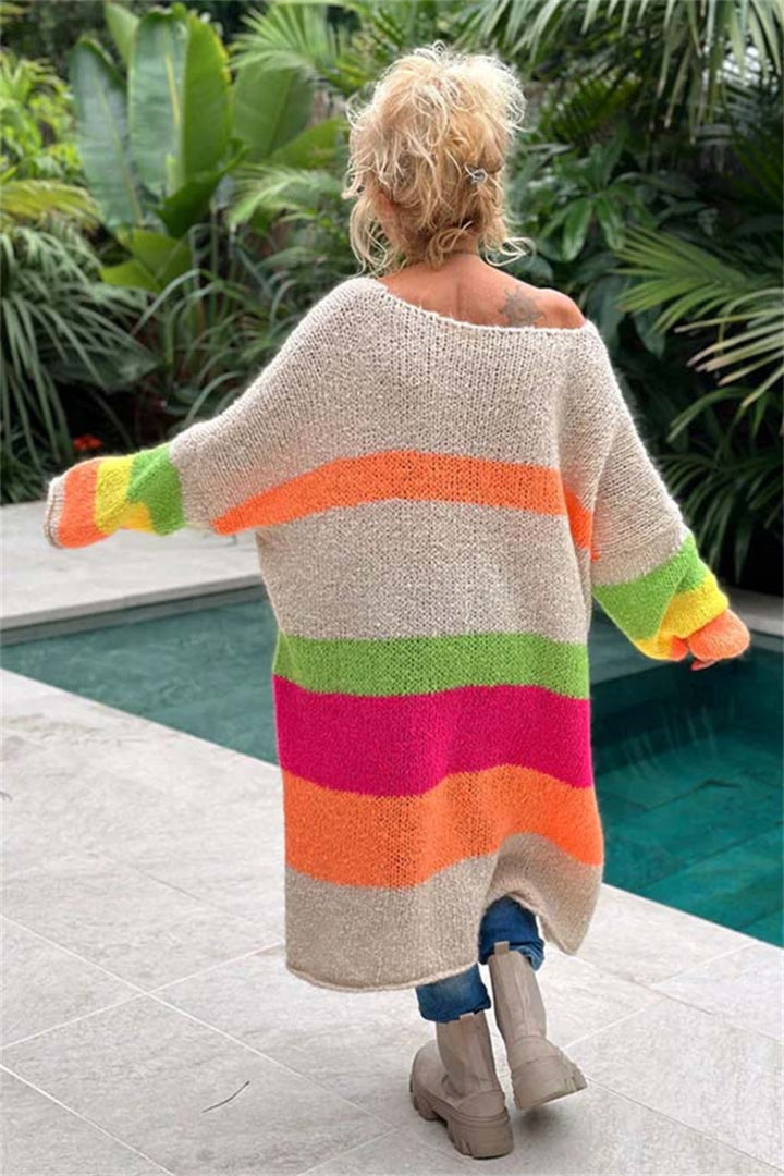 Color Block V-Neck Long Sleeve Sweater Dress for Women