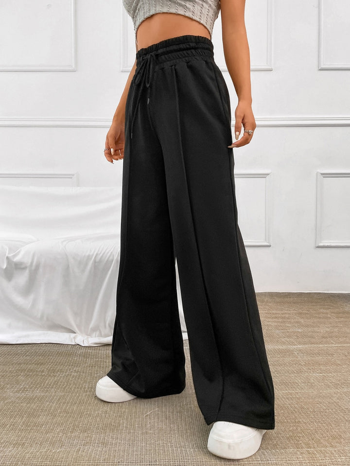 Chic Honey Wide Leg Pants with Adjustable Drawstring Waist