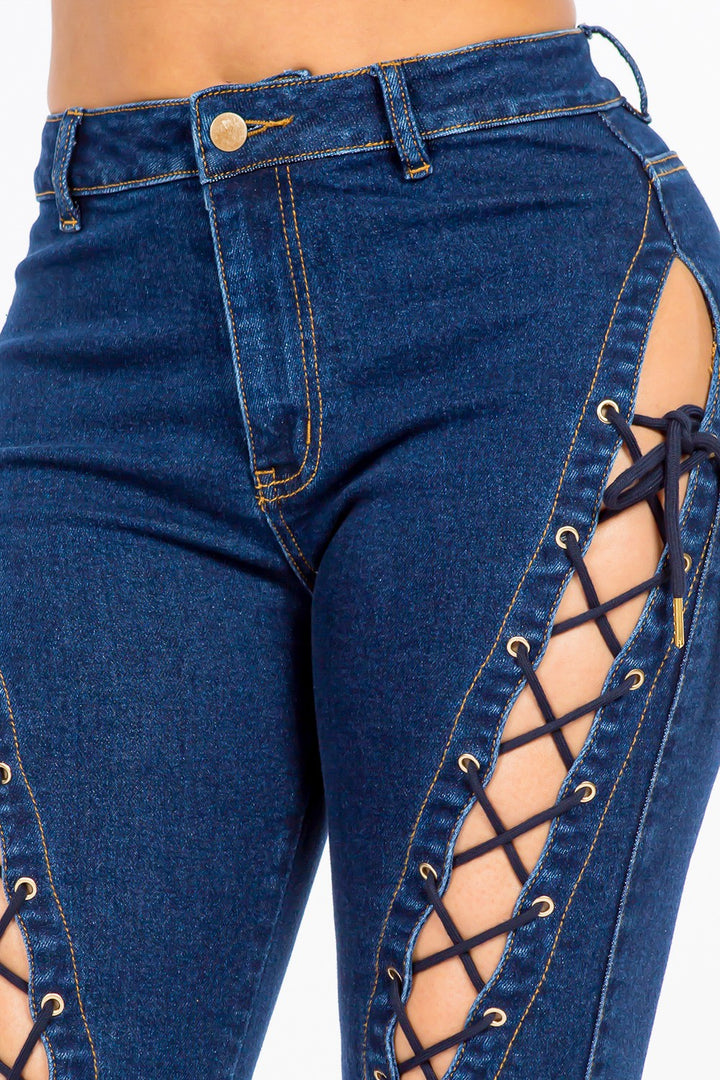 Lace-Up High Rise Denim by American Bazi for Women