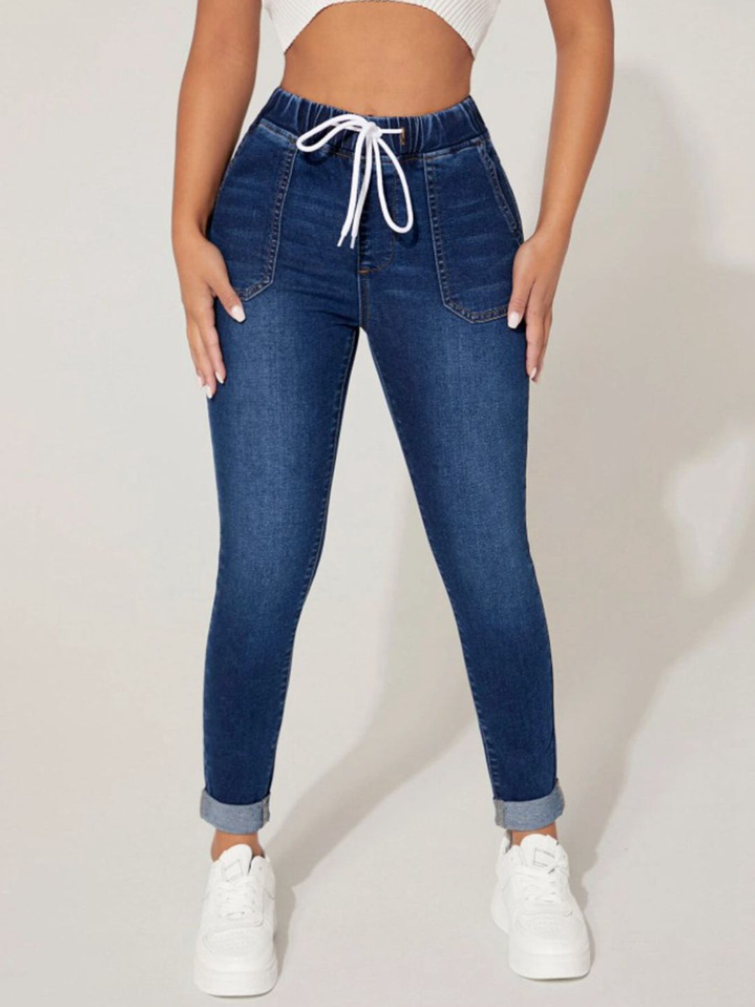 Cropped Adjustable Denim Joggers for Chic Everyday Style