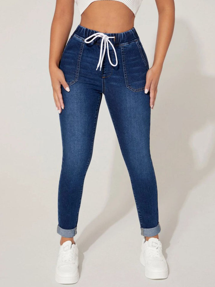 Cropped Adjustable Denim Joggers for Chic Everyday Style