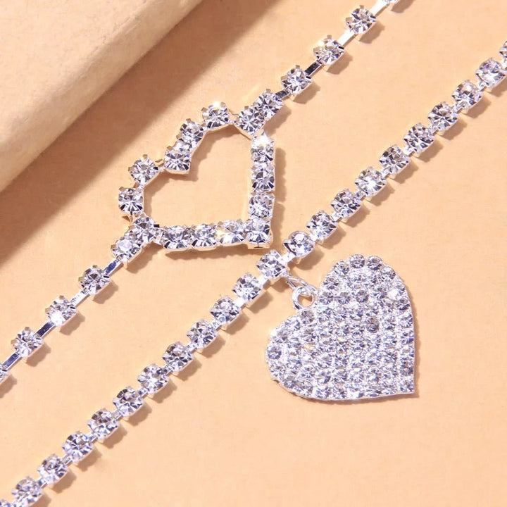 2Pcs/Set  Rhinestone Heart Anklets Foot Bracelet