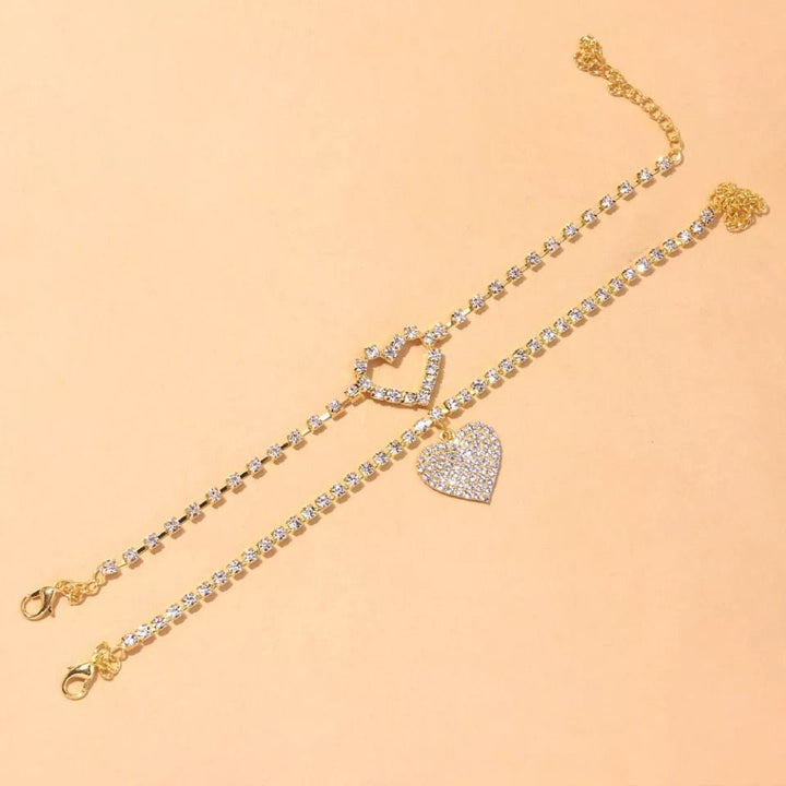 2Pcs/Set  Rhinestone Heart Anklets Foot Bracelet