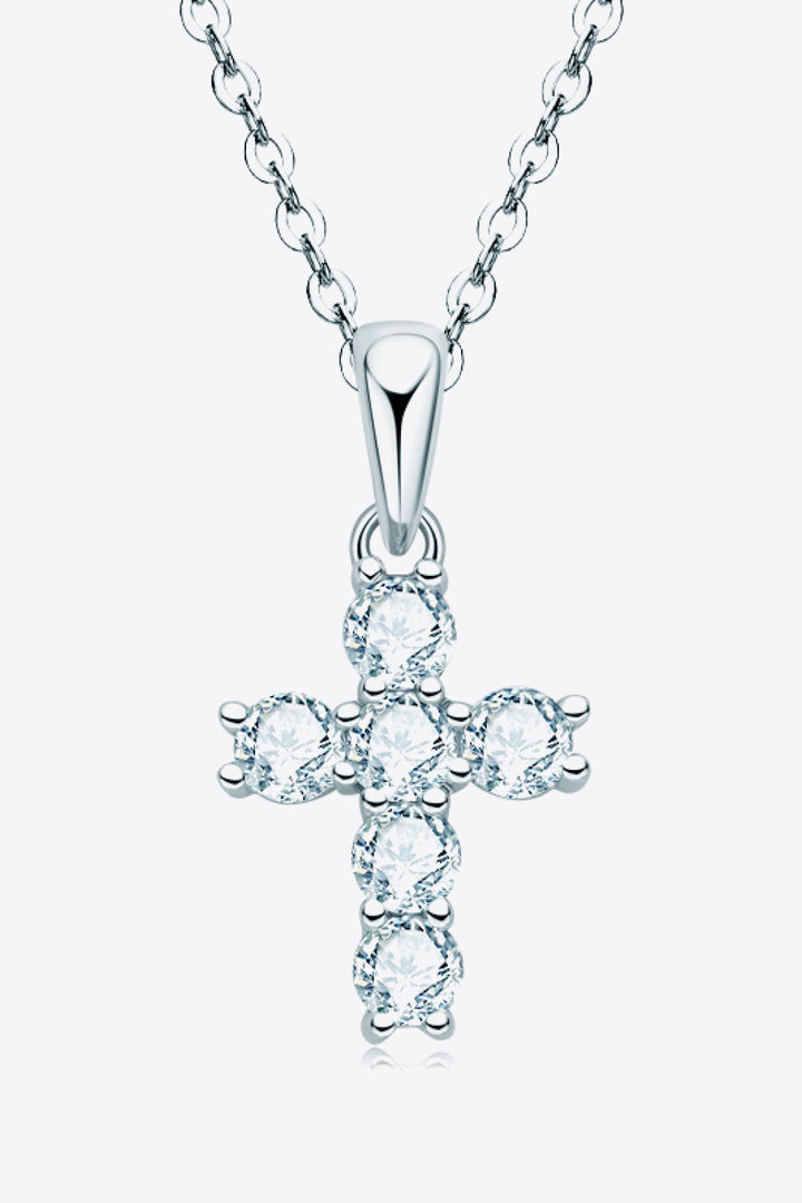 925 Sterling Silver Cross Moissanite Pendant Necklace Elegance
