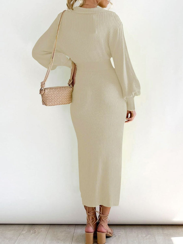 Perfee Tied Long Sleeve Wrap Sweater Dress for Women
