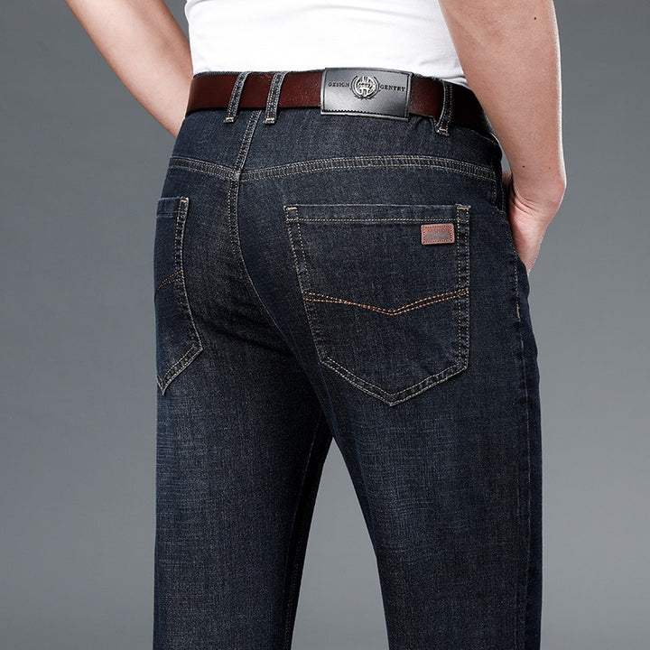 Men's Relaxed Fit Mid-Rise Straight-Leg Cotton Jeans for Comfort