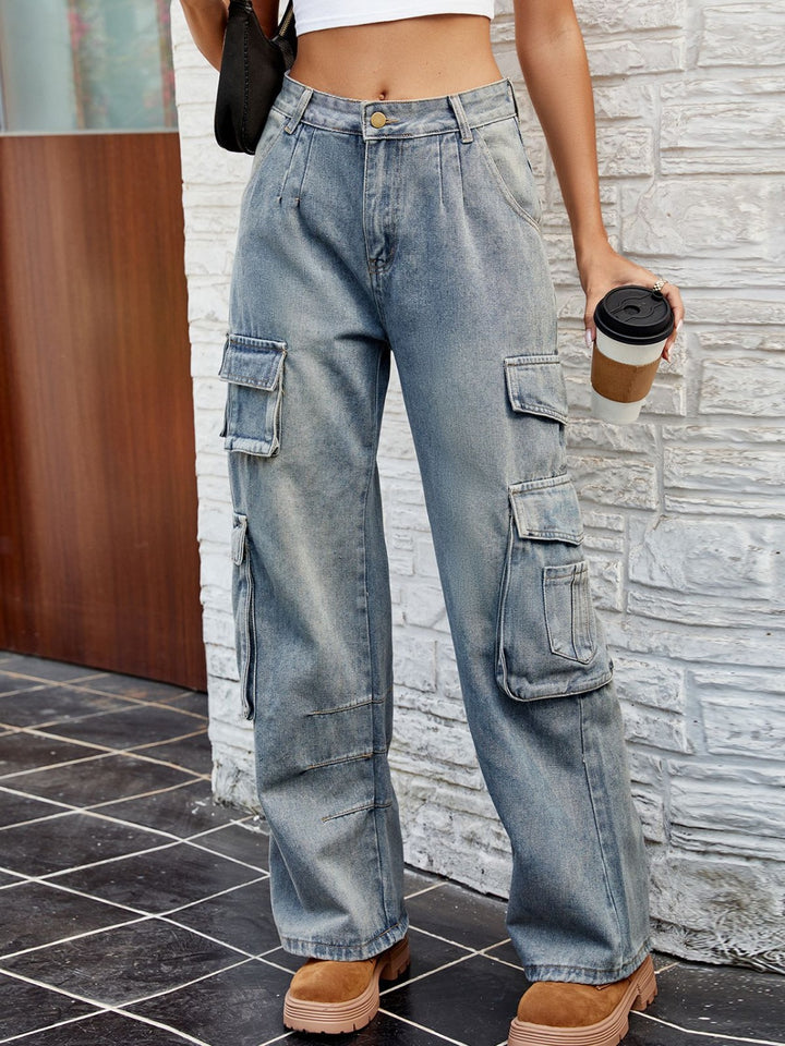Stylish Washed Jeans with Convenient Pockets for Women
