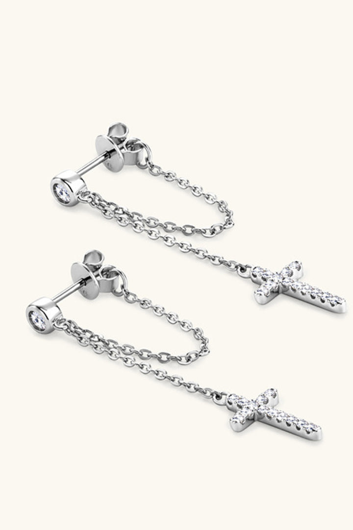 Moissanite 925 Sterling Silver Cross Earrings for Women