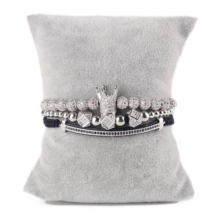 3pcs/set Luxury CZ polygon ball crown Charm copper bead Macrame handmade men Bracelets set bracelets & bangles for Men Jewelry - Ruth Envision