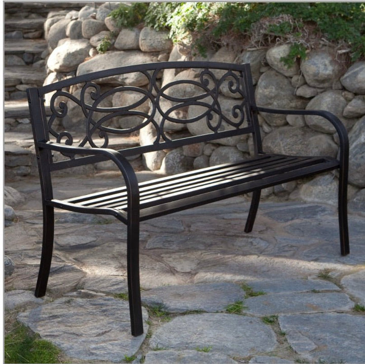 4-Ft Metal Garden Bench in Antique Black Finish - Ruth Envision