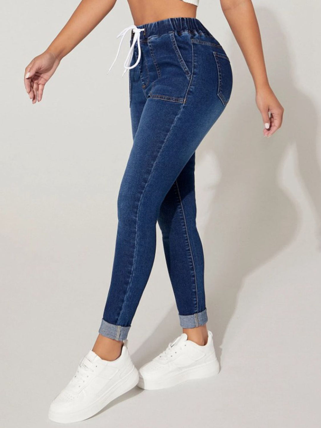 Cropped Adjustable Denim Joggers for Chic Everyday Style