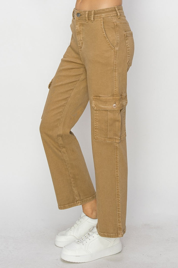 High-Rise Functional Cargo Denim Pants for Stylish Comfort