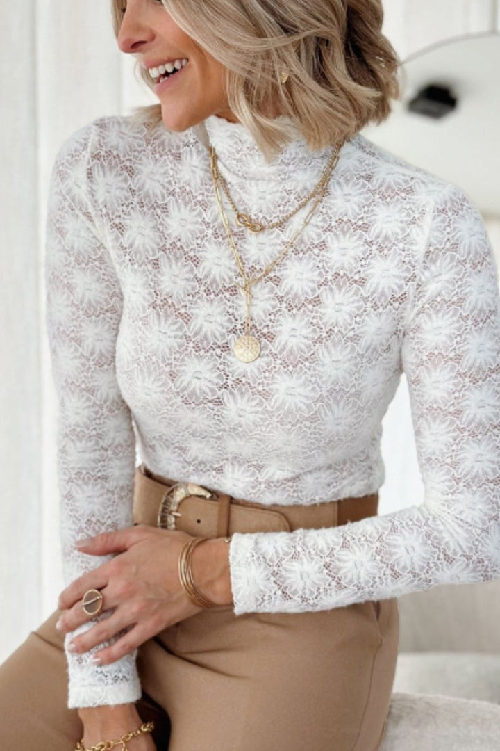 Mock Neck Long Sleeve Lace Top for Elegant Styling
