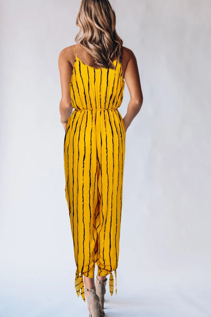 Striped Contrast Tie Ankle Spaghetti Strap Jumpsuit Casual