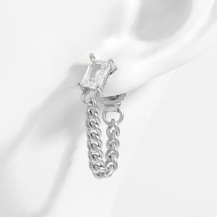 925 Sterling Silver Zircon Chain Earrings for Elegant Style