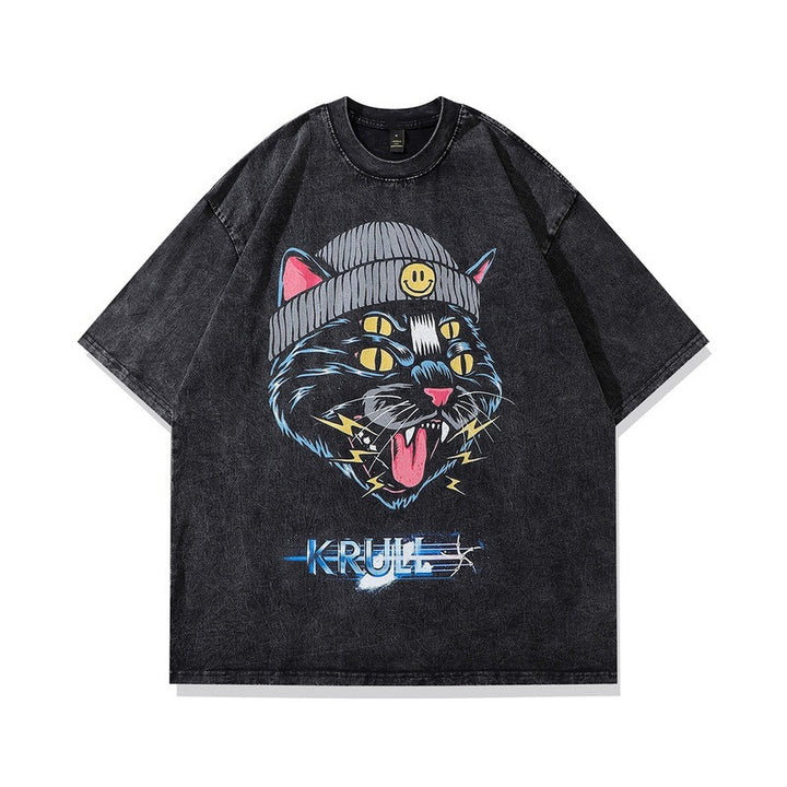 Retro Washed Cotton Hip Hop Tee for Men Trendy Style