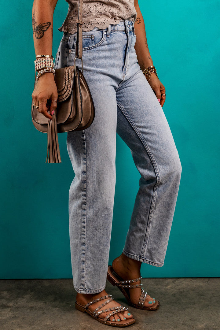 Chic Mid-Rise Denim Pants with Functional Pockets for Women