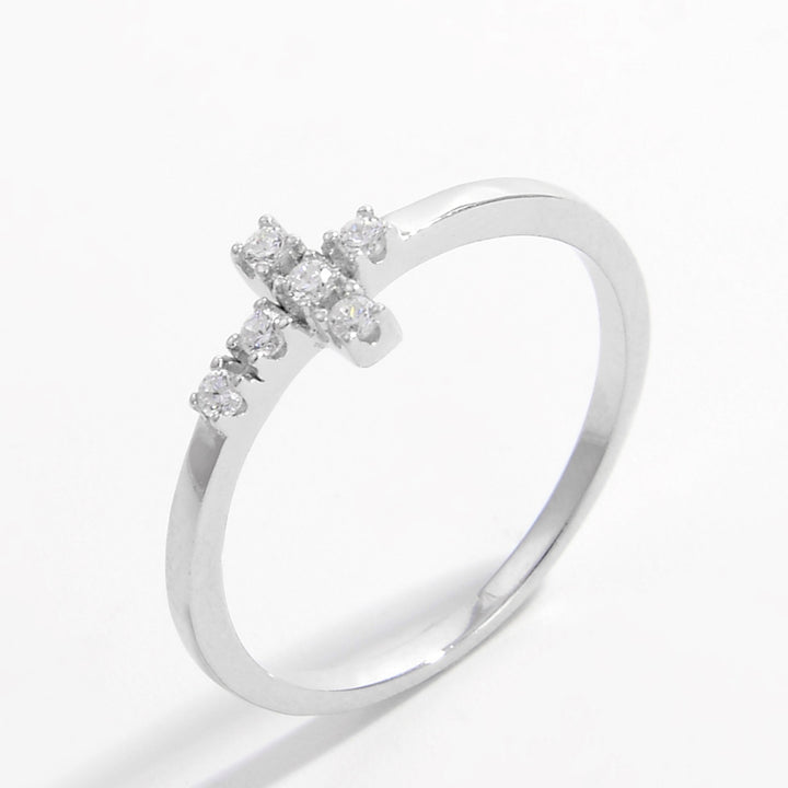 925 Sterling Silver Zircon Cross Ring for Elegant Style