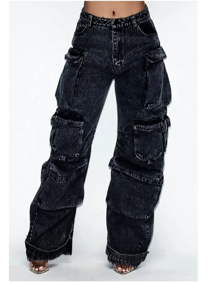High-Waisted Multi-Pocket Loose Fit Jeans for Women