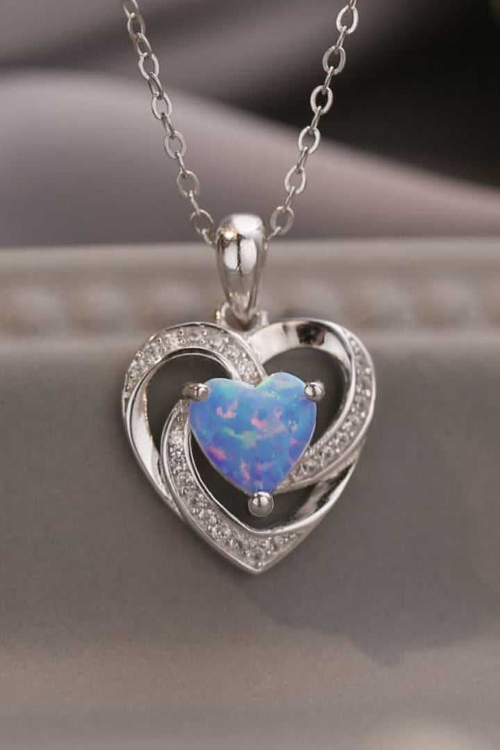 Stunning Opal Heart Pendant Necklace in Sterling Silver