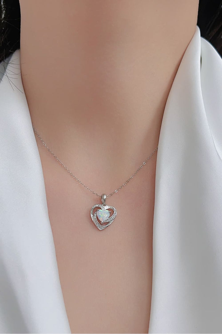Stunning Opal Heart Pendant Necklace in Sterling Silver