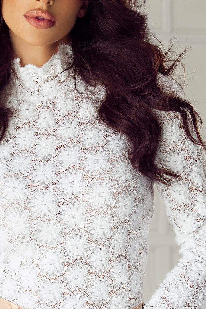 Mock Neck Long Sleeve Lace Top for Elegant Styling