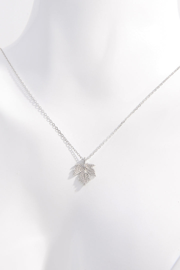 925 Sterling Silver Zircon Maple Leaf Necklace for Women