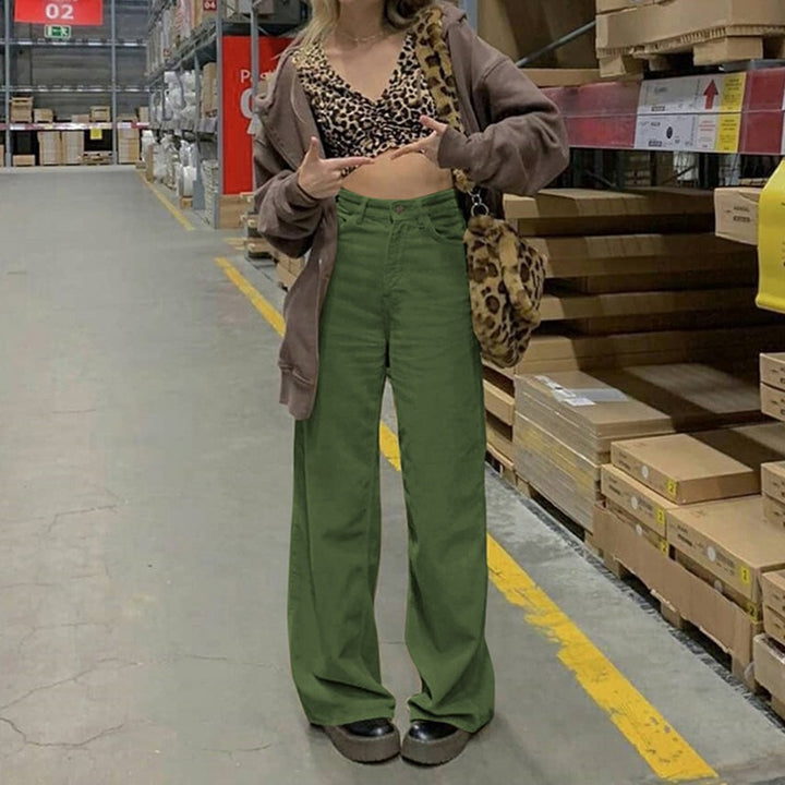 Retro High-Waisted Loose-Fit Wide-Leg Corduroy Trousers