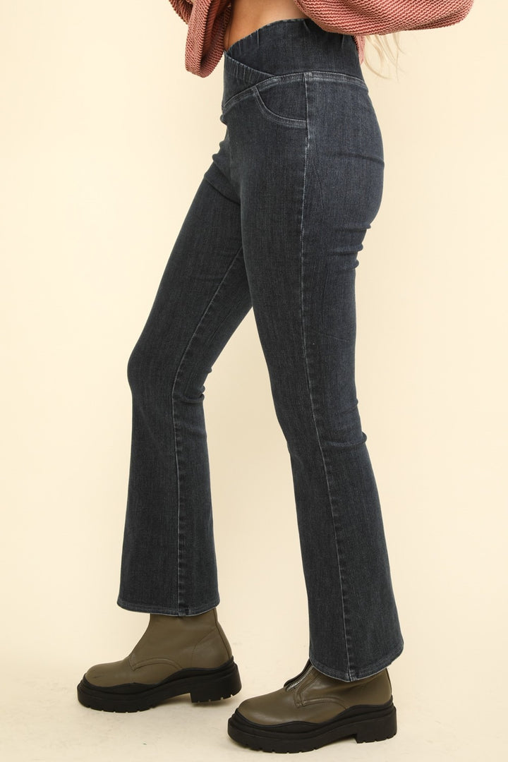 Chic Crossover Denim Leggings with Flared Legs for Women