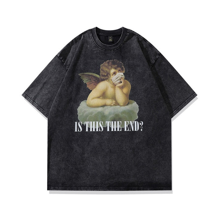 Retro Washed Cotton Hip Hop Tee for Men Trendy Style